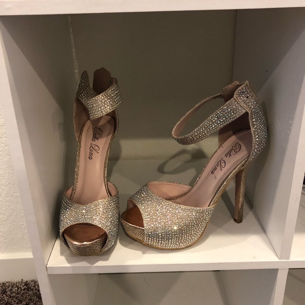 Glitter Rhinestone Platform Peep-Toe